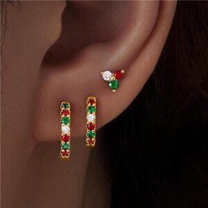 Gold Christmas Color Earring Set | Festive Red & Green Holiday Jewelry